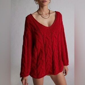 BDG Urban Outfitters Skylar Oversized Cable Knit Sweater in Red Size Small